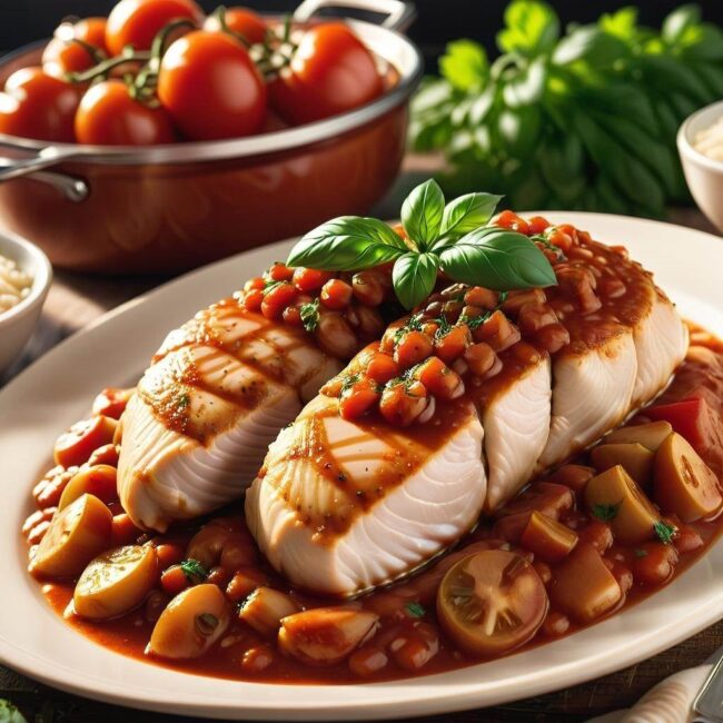 Kurczak w sosie pomidorowym z warzywami