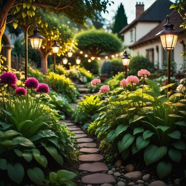 Podświetlenie roślin w ogrodzie