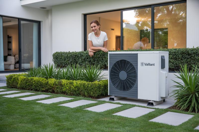 Jednostka zewnętrzna pompy ciepła zamontowana na płycie fundamentowej